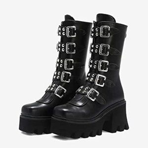 *NEW* Gothic Platform Boots Studded Buckle Black, size 8